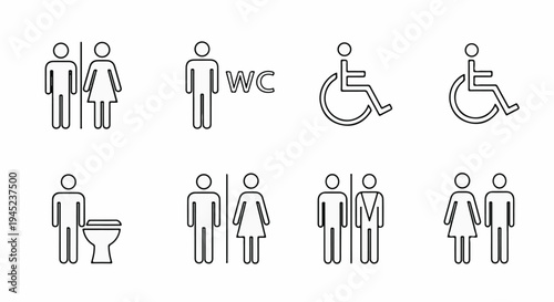 Collection of simple outline icons for restrooms and accessibility