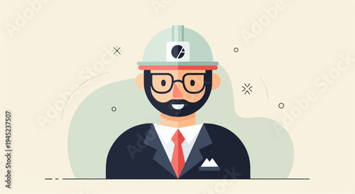 Flat illustration of a man in a suit and hard hat