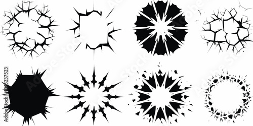 Cracked shapes and broken effects in stark black and white