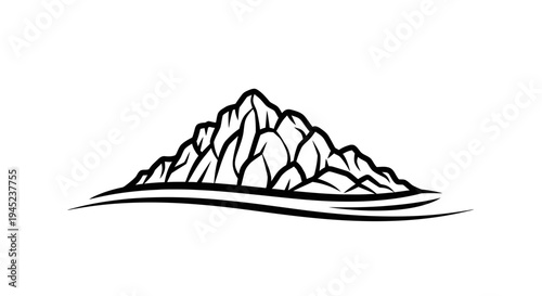 Stylized Mountain Peak Logo Icon - Black and White Vector Art