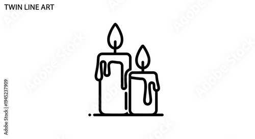 Twin Line Art Candles Icon, Minimalist Design, Wax Drips, Flame, Vector Illustration