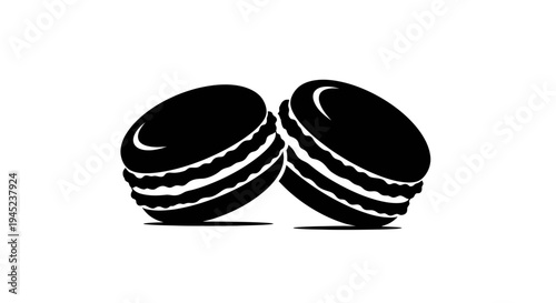 Two Black Macarons, Minimalist Logo, Sweet Dessert Icon, Isolated on White Background
