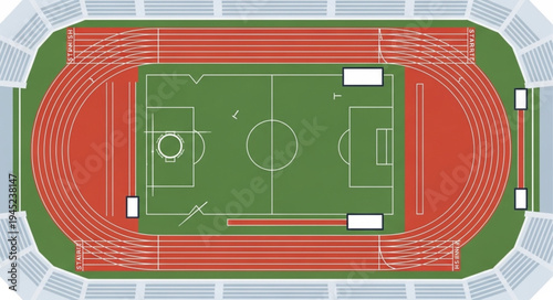 Aerial View of a Sports Stadium with Running Track.