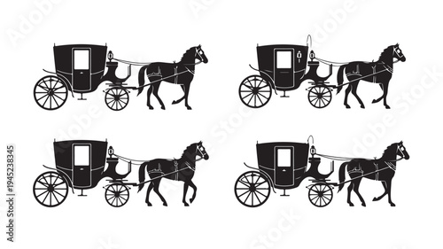 Set of 4 horse drawn carriage vector silhouettes