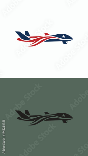 American Military Drone Aircraft Star Stripes Vector Icon White Background