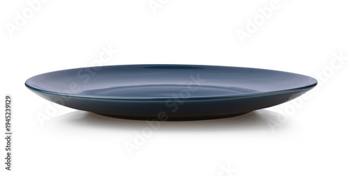 blue ceramic plate isolated on white background.