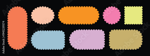 Geometric shapes with scallop and zigzag edges set. Zig zag edge rectangle shapes, Scallop squiggly borders frame collection. Vector illustration.