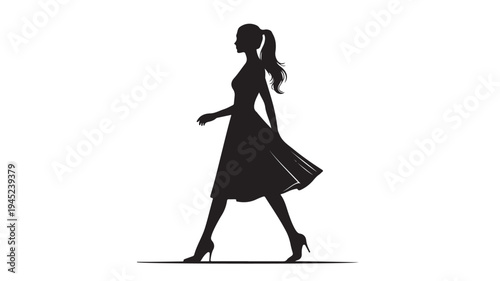 Vector silhouette of a walking woman in a dress