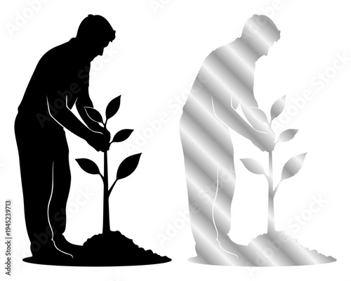 Wallpaper Mural Person planting a small sapling, symbolizing growth and new beginnings in a silhouette and metallic style. Torontodigital.ca