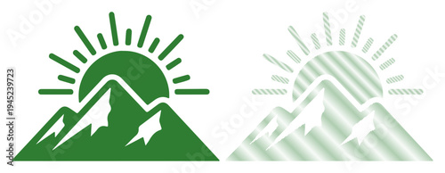 Green mountain silhouette with sun rising, symbolizing nature and growth