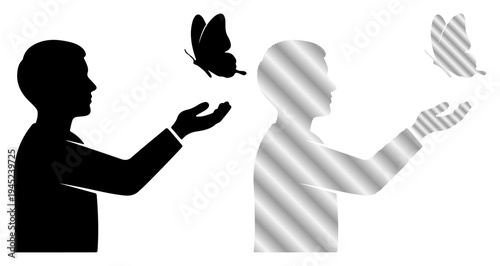 Silhouette of a person releasing a butterfly, symbolizing change and new beginnings.