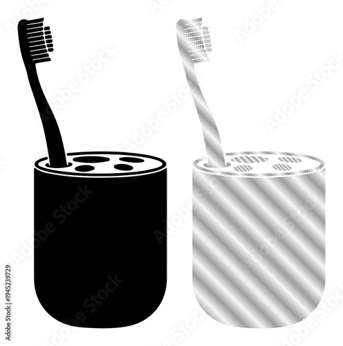 Wallpaper Mural Two toothbrushes in holders, one black silhouette and one metallic, symbolizing dental hygiene. Torontodigital.ca