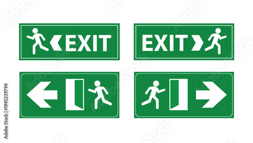 Emergency Exit Sign Set with Running Man Direction Arrows Safety Evacuation Symbols