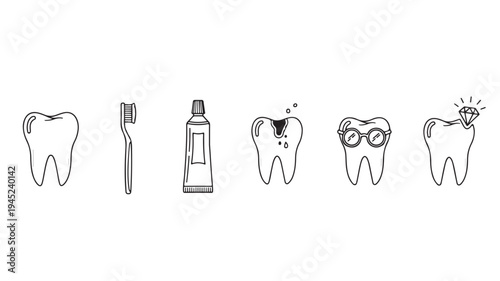 Set of 6 dental icons vector, tooth, teeth, dental care