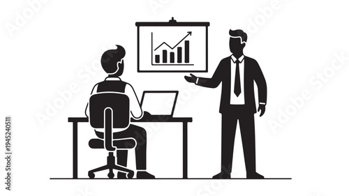 Vector illustration of two businessmen discussing data
