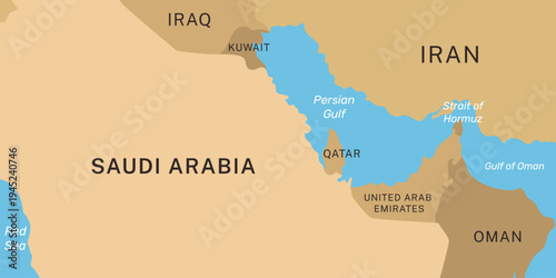 Topographic map background of Saudi Arabia and the Middle East. Strait of Hormuz