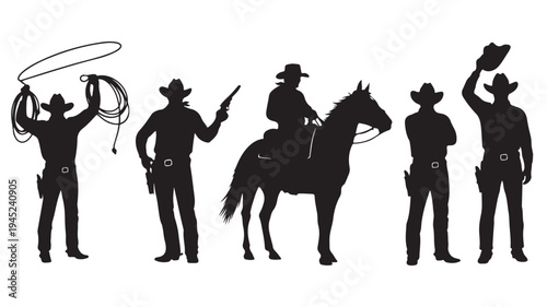 Set of 5 cowboy silhouettes vector