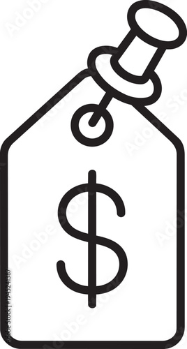 pinned dollar sign price tag line icon for retail store discount marketing and commercial financial promotion