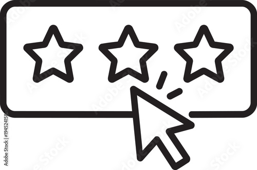 mouse cursor pointing at rating stars line icon for online usability evaluation and commercial business feedback
