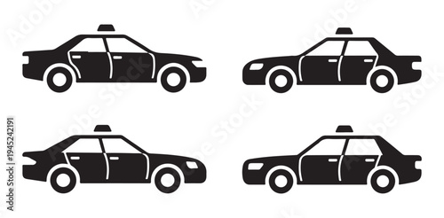 Taxi car vector icons set of black silhouettes isolated on white background for your design