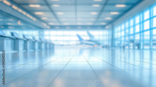 Wallpaper Mural Blurred background of a modern airport hall, check-in counter, airplanes outside the window, departure lounge, arrival, travel, architecture, out-of-focus photo, copy space, bokeh Torontodigital.ca