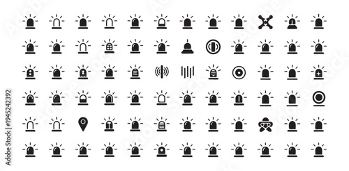 Modern collection of diverse warning light icons for security and alert systems