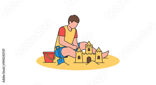 Sandcastle Construction by a Person Playing on Sand