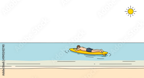 Man Relaxing on Surfboard in the Ocean on a Sunny Summer Day