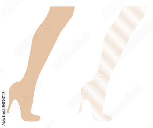 Elegant female legs in high heels, one with smooth skin, the other with a textured, stylized effect.