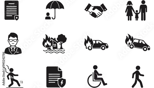 Insurance icon set for protection and security services online