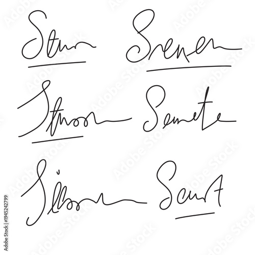 Handwritten signature. Manual signatures, manuscript sign for documents and hand drawn autograph lettering isolated vector set in eps 10.