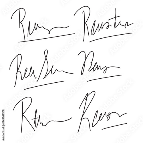 Handwritten signature. Manual signatures, manuscript sign for documents and hand drawn autograph lettering isolated vector set in eps 10.