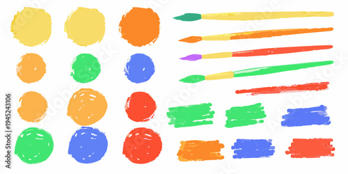 Colorful paint strokes and brush marks arranged on a white background