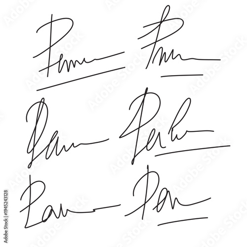 Handwritten signature. Manual signatures, manuscript sign for documents and hand drawn autograph lettering isolated vector set in eps 10.