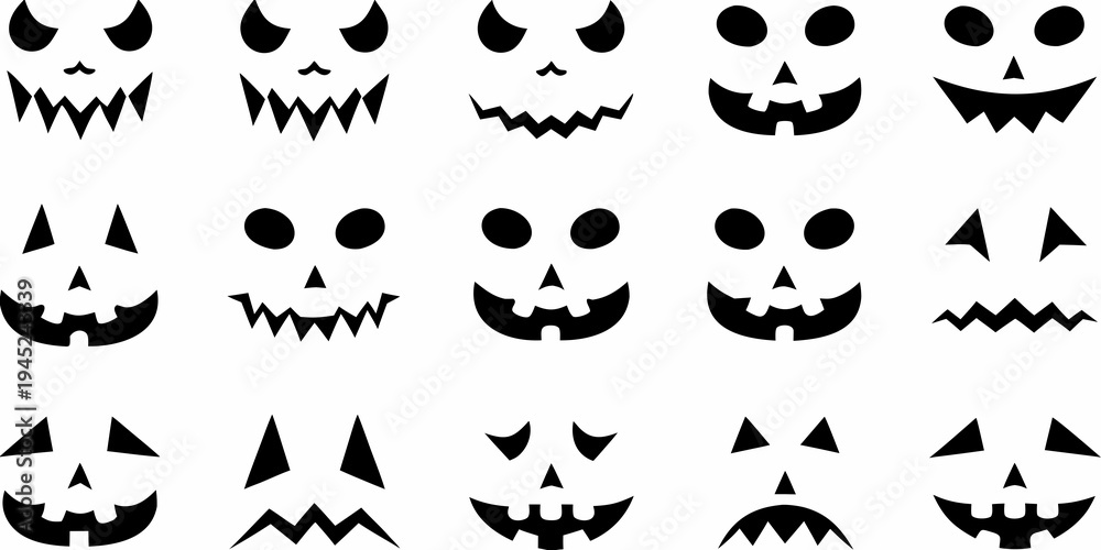 Fototapeta premium A collection of spooky black and white jack o lantern face designs