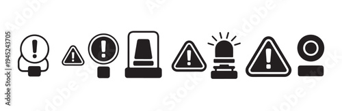 Emergency siren and warning light icon set isolated on white background vector illustration