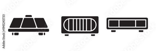 Vehicle roof emergency light bars and siren units silhouette set vector flat illustration