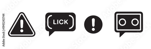 Alert message bubble and hazard triangle icons with warning text vector flat illustration