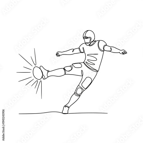 A football player kicking a ball in a dynamic pose with motion lines