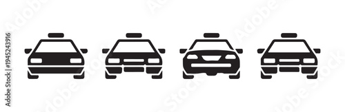 Front view police car vector icons collection depicting various sedan grill and headlight art