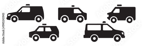 Police suv and van silhouettes collection for security transport and law enforcement graphics