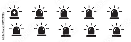 Police car siren icons set for emergency warning light and security notification flat style