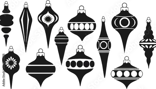Christmas ornament vector icons set in black and white