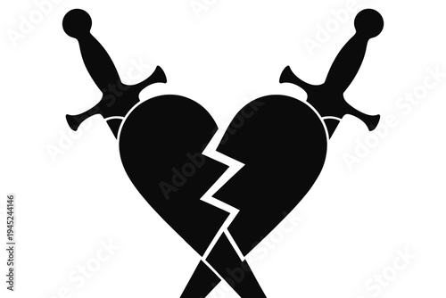 Broken heart pierced by two swords a symbol of heartbreak and pain