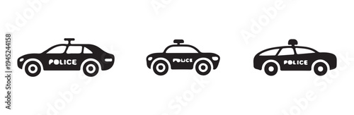 Police patrol cars vector icons set isolated on white background for law enforcement