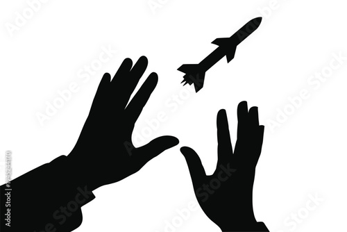 Hands releasing a paper airplane into flight silhouetted against white