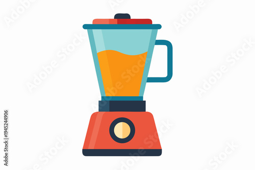 A colorful illustration of a blender with a vibrant orange base and pitcher