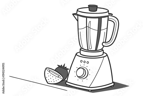 A minimalist line art illustration of a blender with a dragon fruit beside it