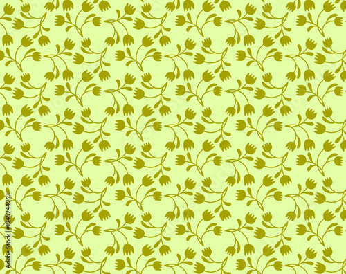 Two-color small floral pattern Tiny simplified silhouette single-color tulip flowers in green olive shades Textile design Gift wrap