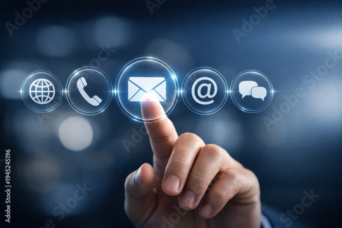 Hand touching email icon for contact us concept